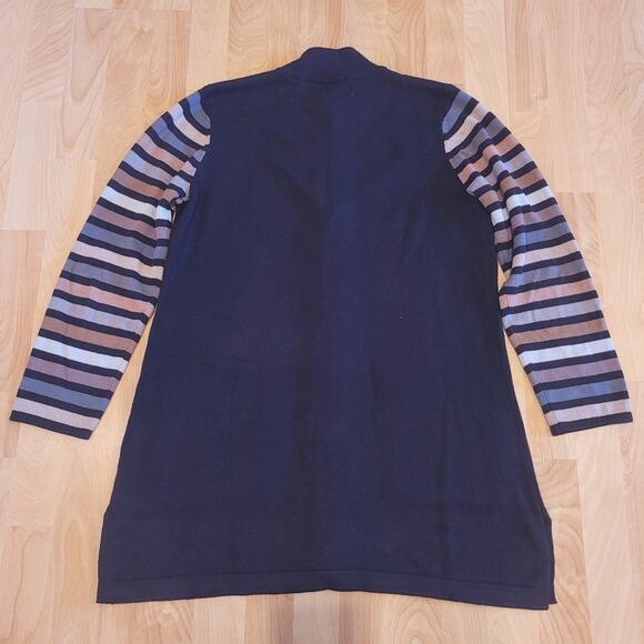 Bob Mackie Sweater Women's Size M Stripe Sleeve Multi Color Button Pocket Tunic - Picture 8 of 10